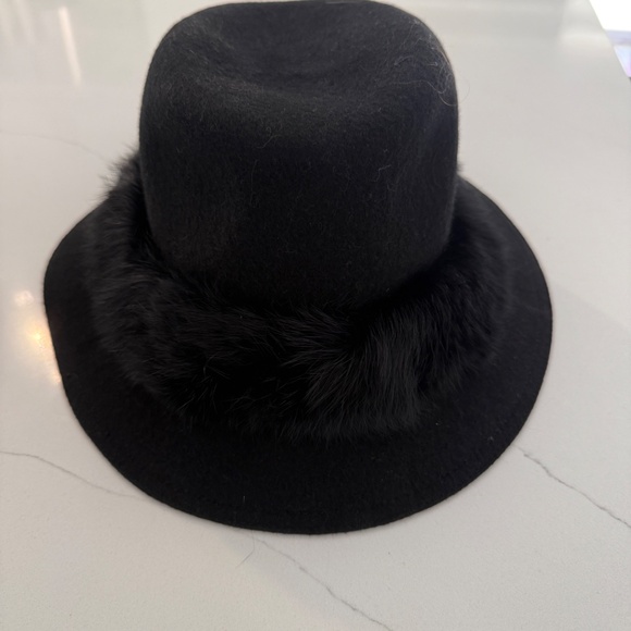 Eric Javits Black Bunny Wool Hat with Rabbit Fur Trim One Size NWT main image 5